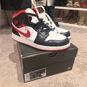 Nike Air Jordan 1 Mid Black Red White Shoes
